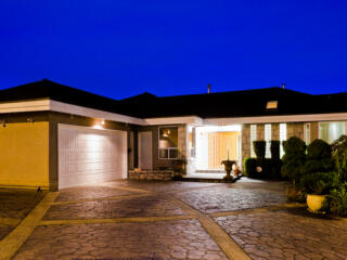 brightly lit home exterior