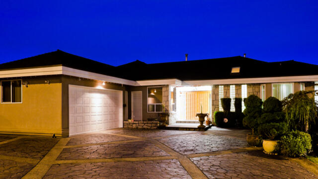brightly lit home exterior