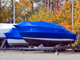 a boat covered and prepared for winter