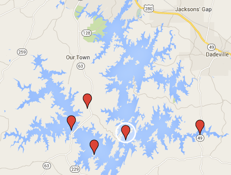 map of Lake Martin Restaurants