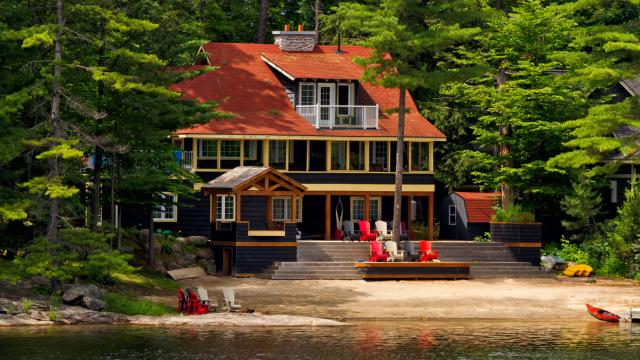 water front lake house in wooded area