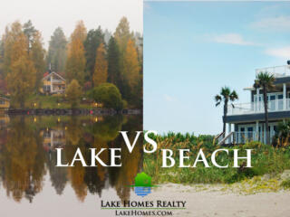 split photo comparing lake homes and beach houses