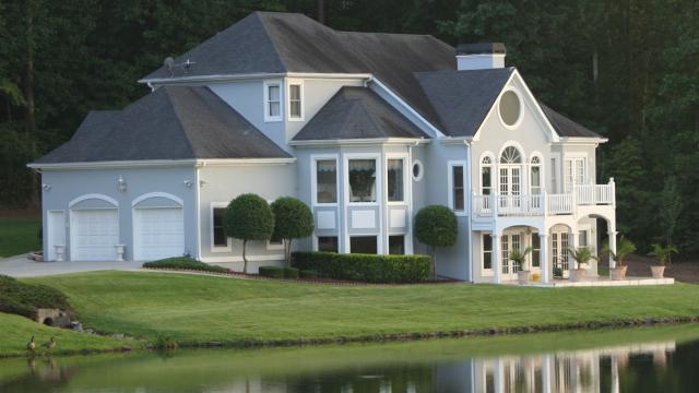 large white waterfront home