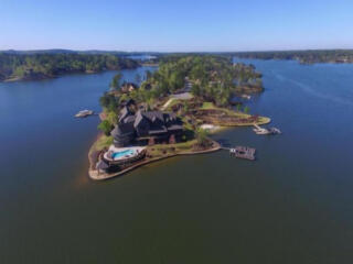 aerial view of island lake home in alabama