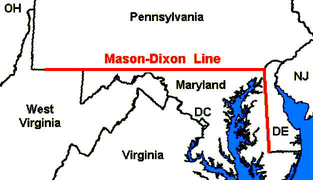map depicting the mason-dixon line, maryland and pennsylvania