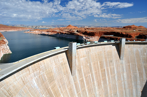 aerial photo of water and the Hoover Dam