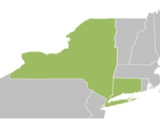 Map of new england with Connecticut and new york highlighted