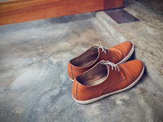 brown shoes on doorstep