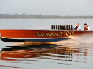 Miss America IX, 1930s speedboat on the lake