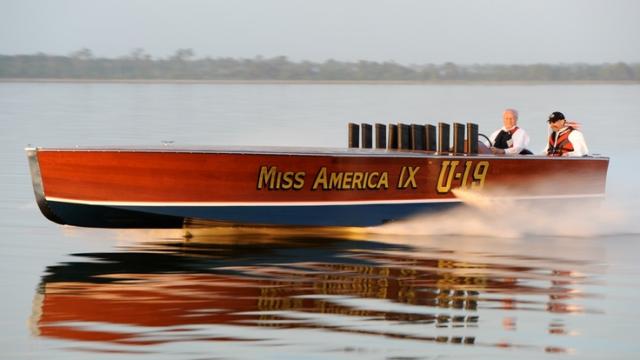 Miss America IX, 1930s speedboat on the lake