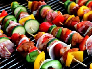 colorful kabobs on the grill