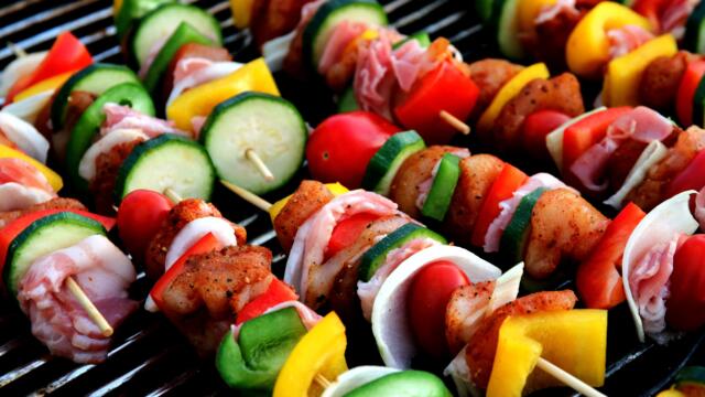 colorful kabobs on the grill
