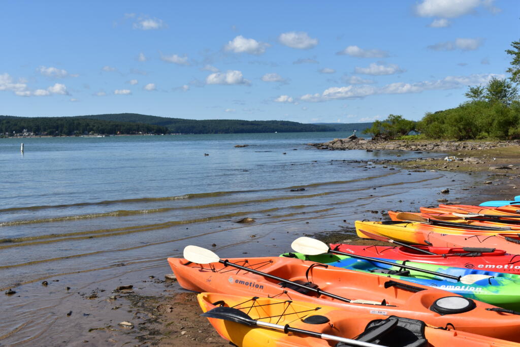 Kayaks at Lake Wallenpaupack shoreline
