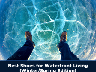 Person standing on frozen lake winter shoes looking down