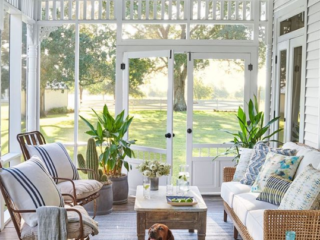 neutral wicker patio farmhouse style - southern living decor inspiration