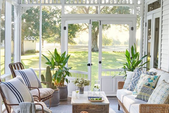 neutral wicker patio farmhouse style - southern living decor inspiration