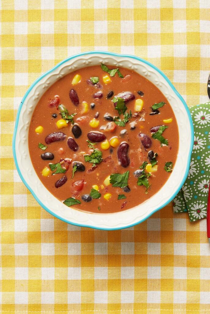 7-Can Soup, an easy recipe made with Rotel, Velveeta, and a medley of beans. 