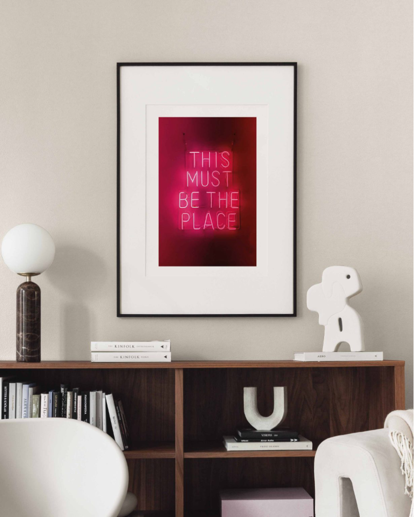This Must Be The Place Neon sign print from Desenio, accent art with  Pantone Color of the Year 2023, 18-1750 Viva Magenta