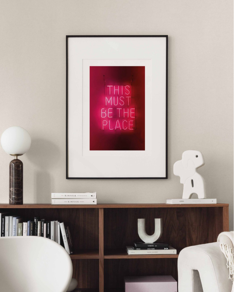 This Must Be The Place Neon sign print from Desenio, accent art with Pantone Color of the Year 2023, 18-1750 Viva Magenta