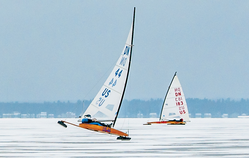 Man speeding in ice boat