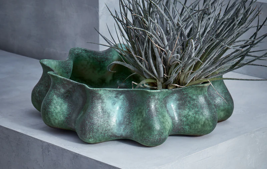 green decorative organic shaped planter vessel from L'objet, organic form
