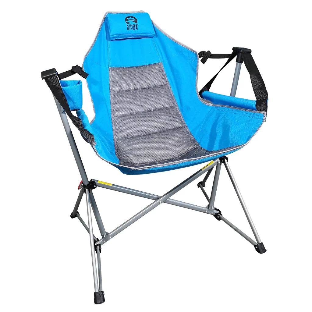bright blue hammock chair from the front