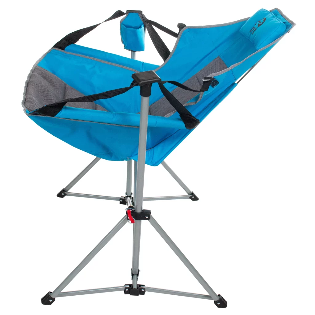 bright blue hammock chair from the side