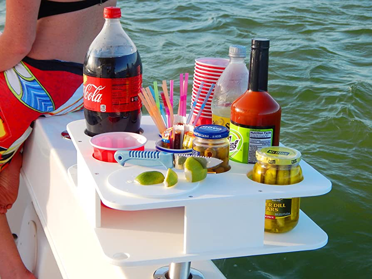 drink station on boat with cup and bottle holders