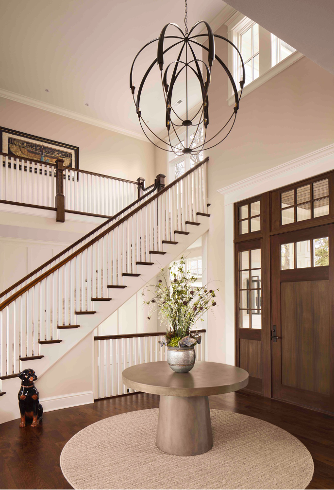 foyer and staircase of Lake Nagawicka lake home