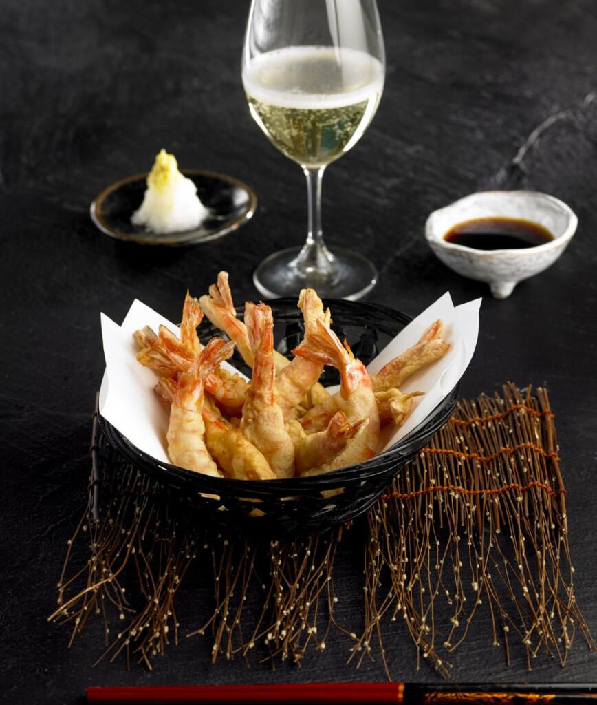 Prawn tempura  served with Cava sparkling wine