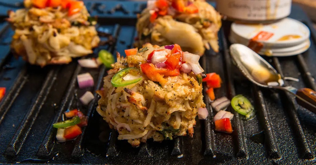 Crabcakes cooking on a Ranger Pellet Grill from Traeger