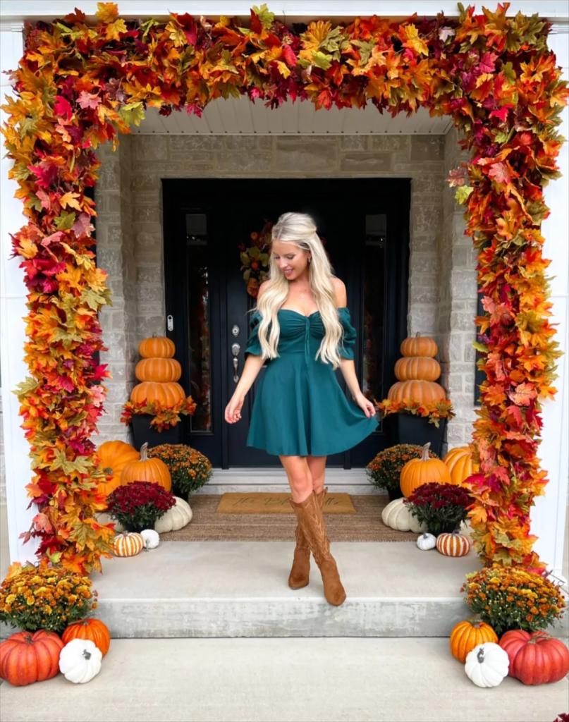 Fall archway on decorated porch