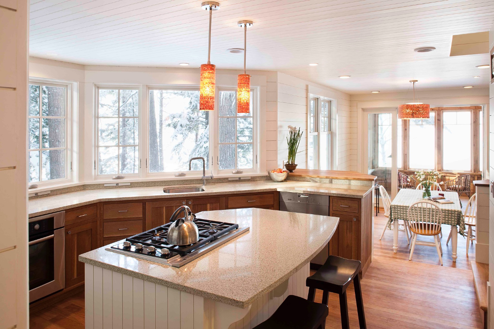 kitchen view into the breakfast area