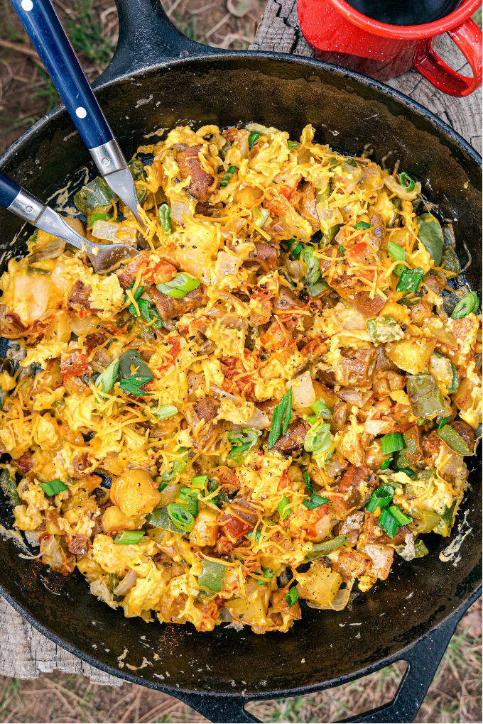 Mountain Man Breakfast Skillet with serving utensils