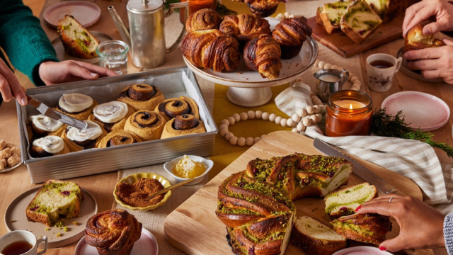 A table of holiday breads from King Arthur Baking