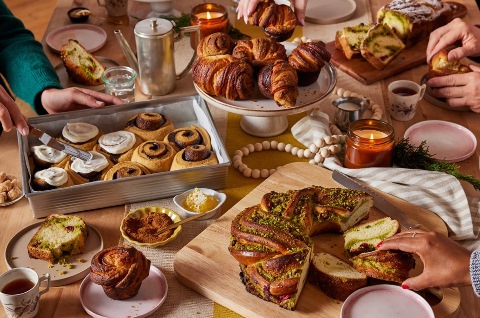 A table of holiday breads from King Arthur Baking
