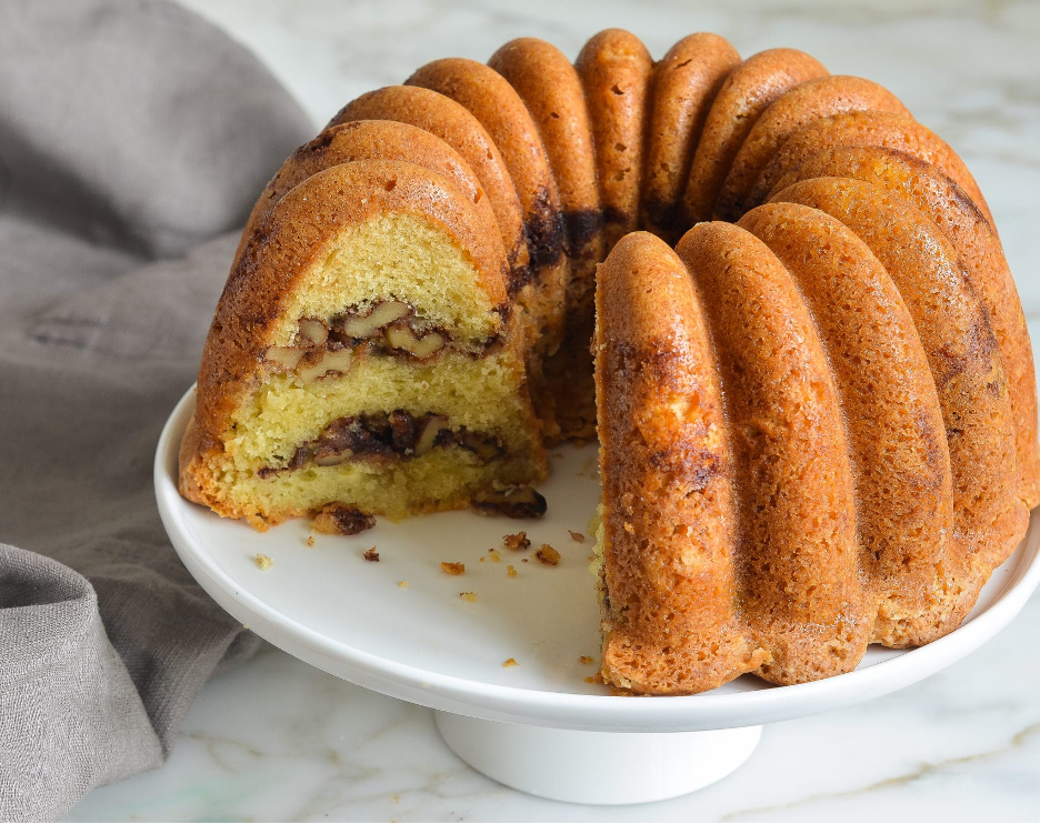 Sour Cream Coffee Cake with Cinnamon-Walnut Swirl