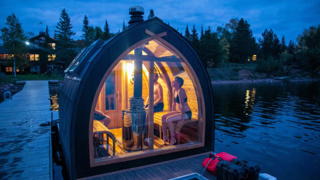 Grand Marais, MN. Sisu + Löyly (a Finnish name that translates to “Grit +Steam”) floats on Devil’s Track Lake in the far north, close to the Canadian border.