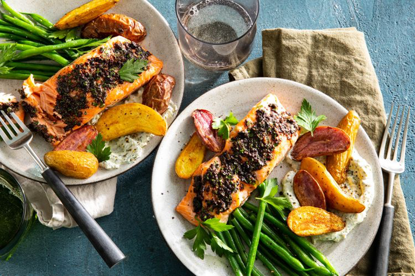 Sheet-Pan Salmon with Black Olive Butter
