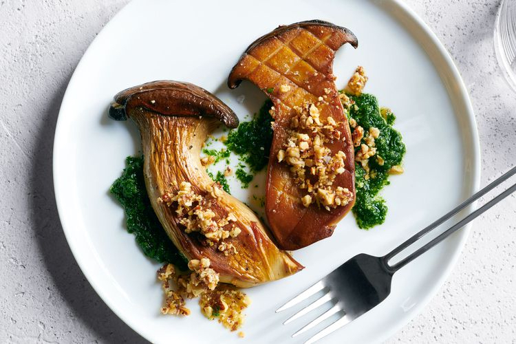 Grilled Oyster Mushrooms with pesto
