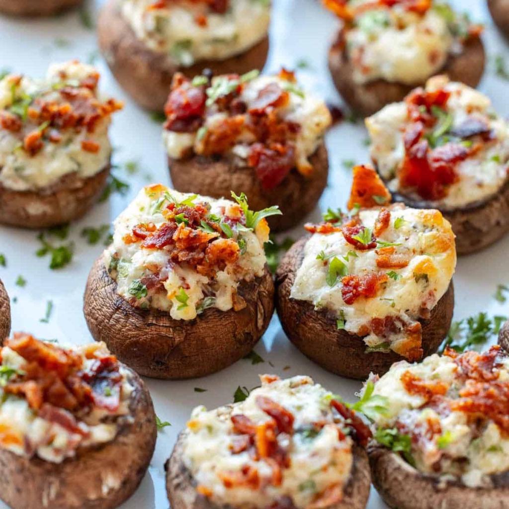 Button & Cremini Mushrooms show in stuffed mushroom recipe
