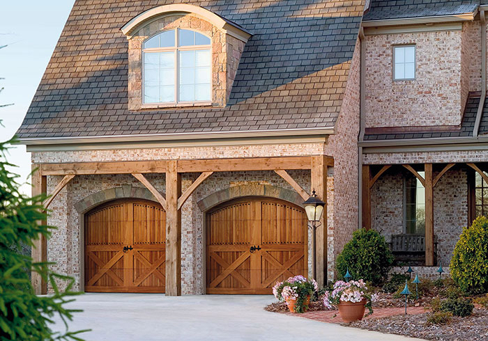 Carriage House Garage Doors with Decorative Hardware
