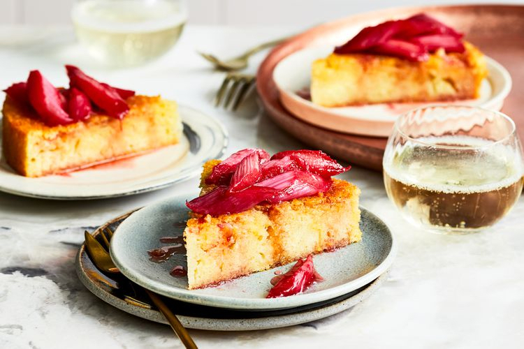 Aperol Spritz Cake with Prosecco-Poached Rhubarb, Photo courtesy of Victor Protasio, Food & Wine
