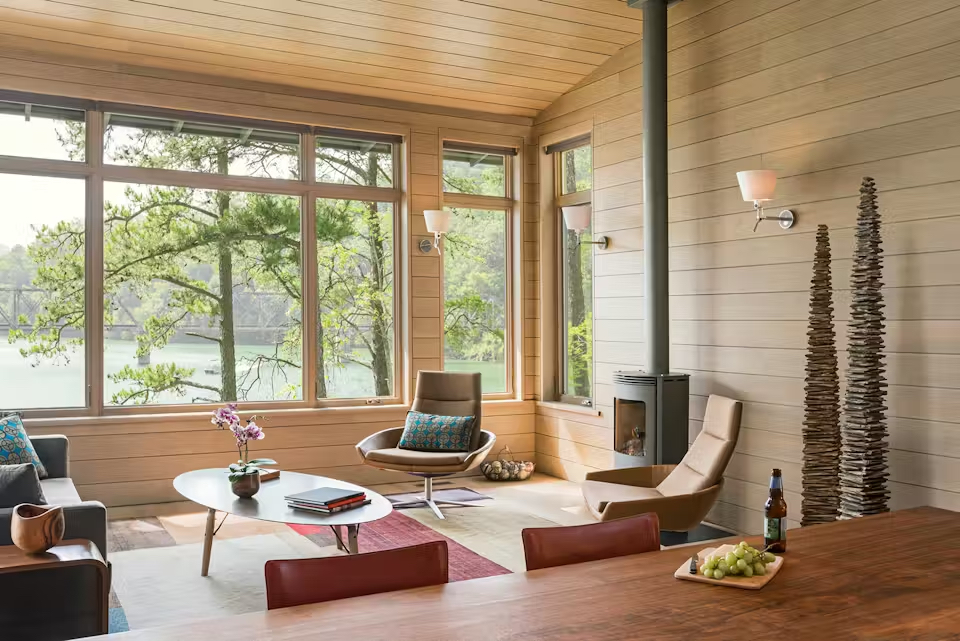The Fontana Lake House, located in Western North Carolina, was designed to integrate harmoniously with the surrounding Appalachian mountain setting. 
