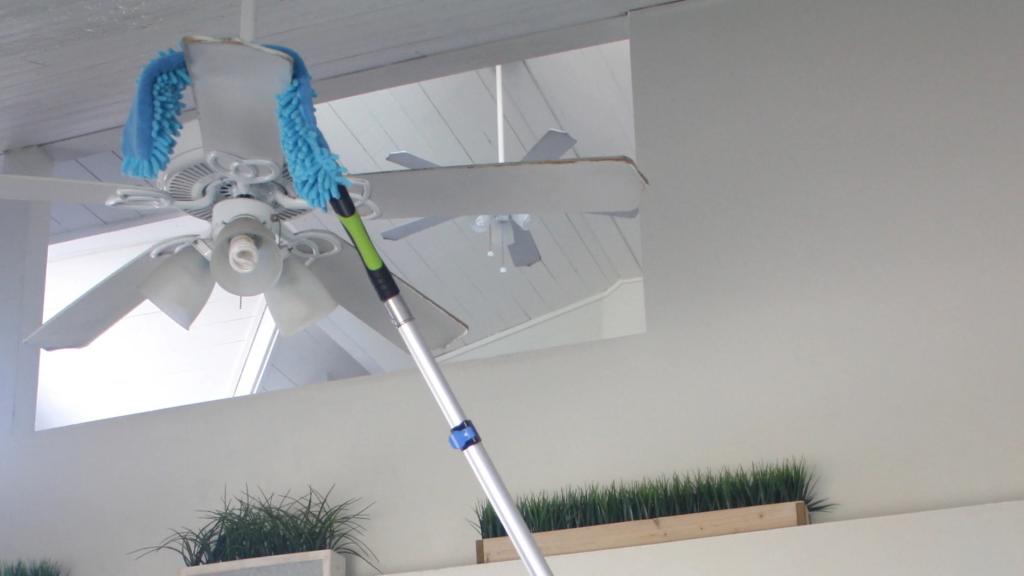 cleaning dust from a Ceiling Fan 

