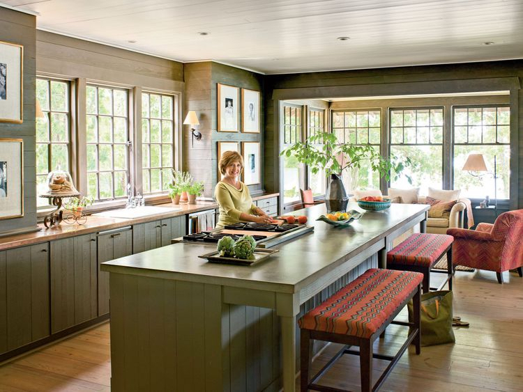 Georgia lake house on Lake Harding: kitchen illustrating Flexible, Low-Maintenance Styling for summer entertaining
