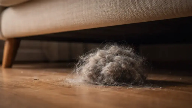Dust bunny that collected underneath a sofa
