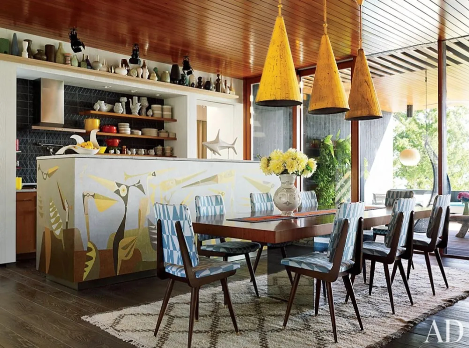a painted Mural on a kitchen island
