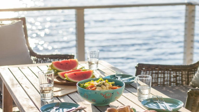 Summer dockside meal at the lake