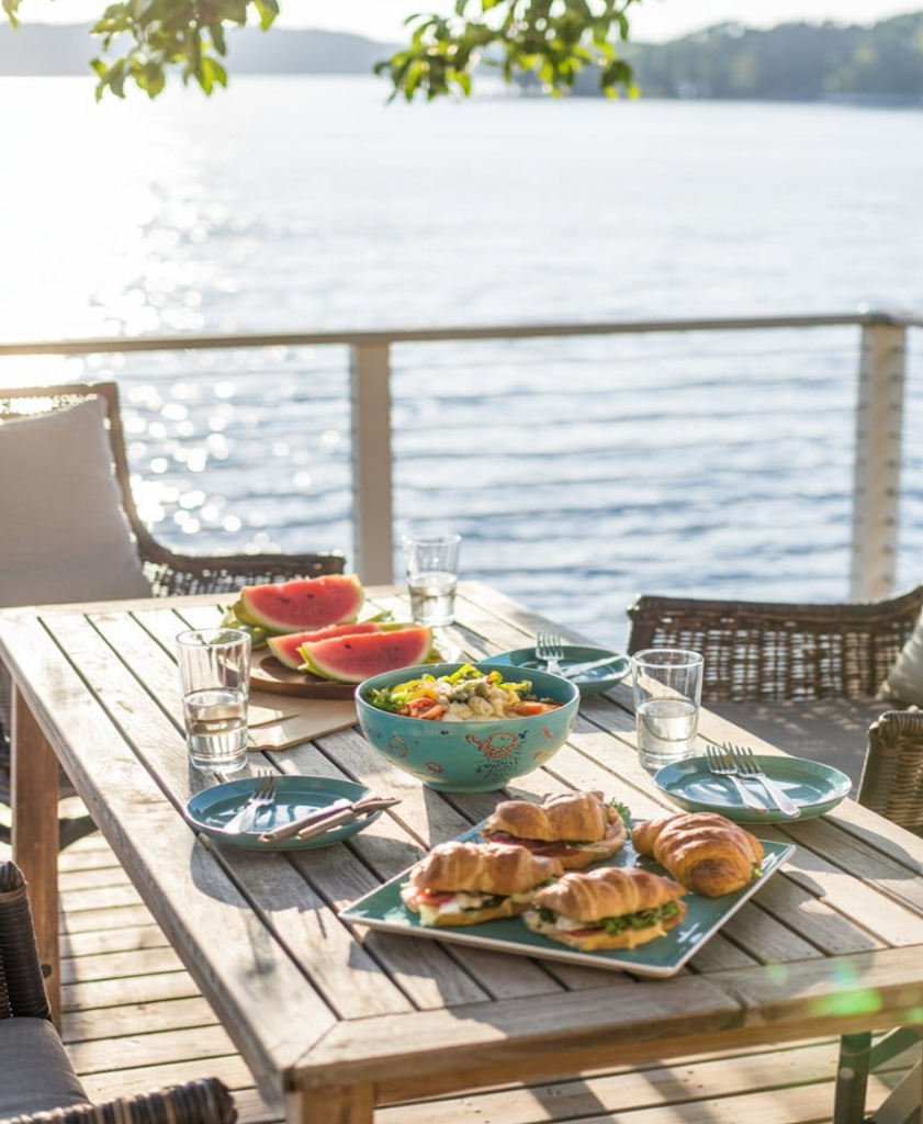 Summer dockside meal at the lake